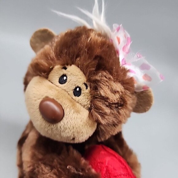 THE PETTING ZOO TEDDY Brown BEAR 7" PLUSH DOLL Red Heart Bow - Picture 2 of 5